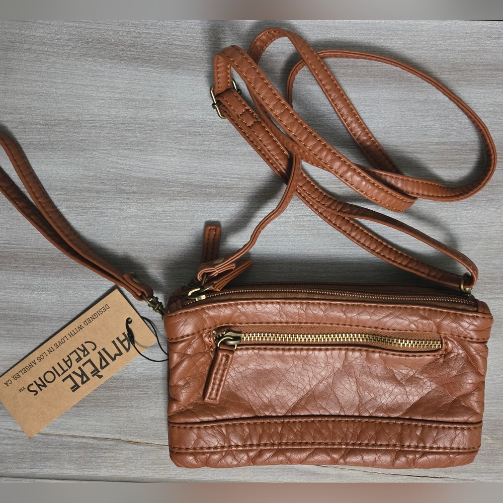 NWT Ampere Creations Brown Wristlet Crossbody Purse Wallet Soft Vegan Leather